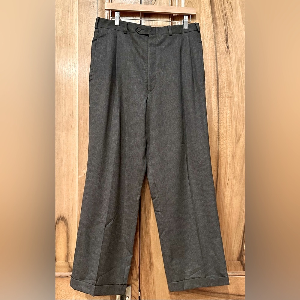 VTG YSL - Yves Saint Laurent, Pleated Wide Leg Micro-Herringbone Stripe Trousers - Picture 1 of 9